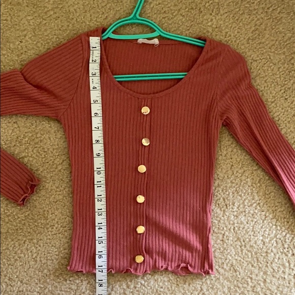 blush colored gold buttoned ribbed fitted top - Picture 1 of 5